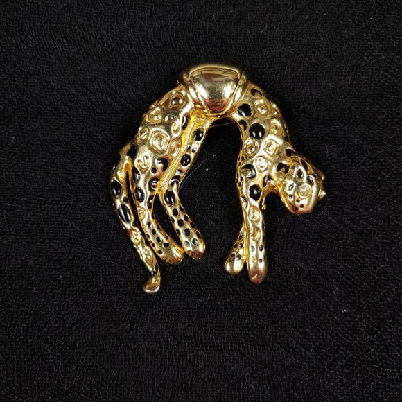 Vintage Panther Brooch Clear Rhinestone Crystal Eyes Metal Pin Retro Gold Tone - Picture 9 of 9
